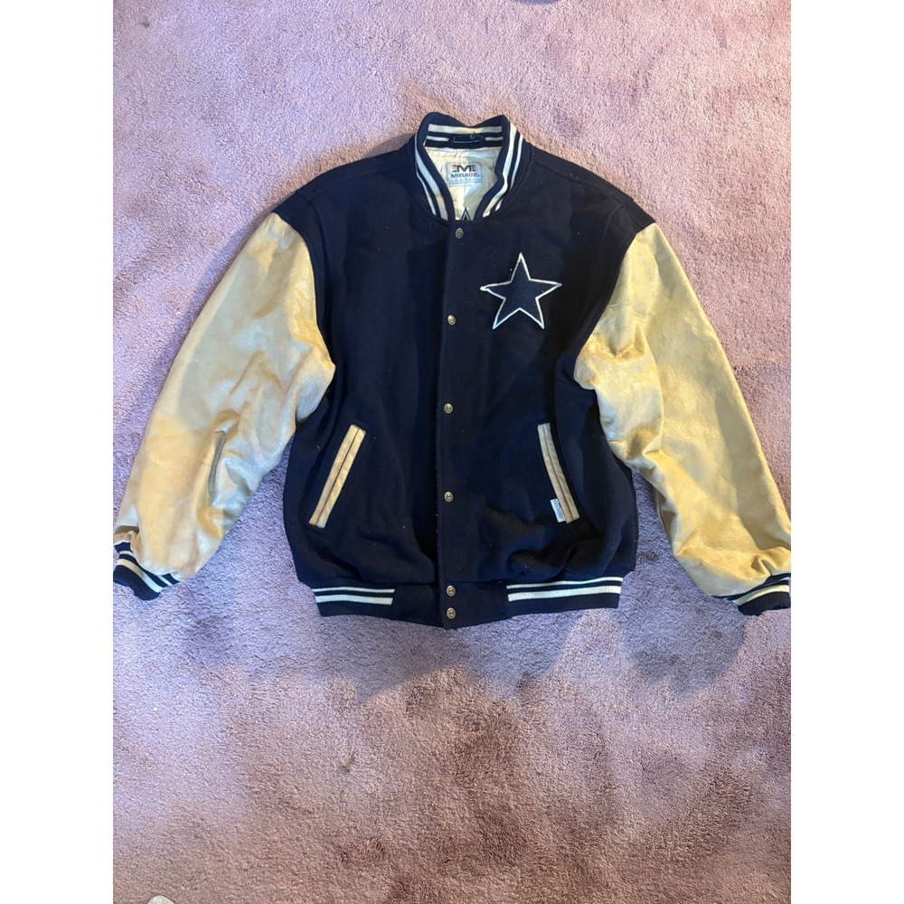Vintage Mirage Dallas Cowboys Varsity Jacket Wool Leather Navy Tan Throwbacks L